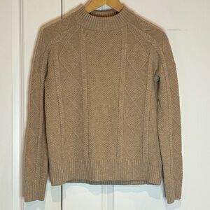 United By Blue Merino Wool Mock Neck Cable Knit Tan Beige Pullover Sweater XS